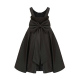 Black Redwooda Satin Bow-Back Dress
