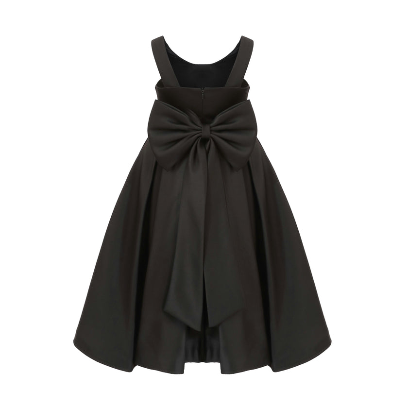 Black Redwooda Satin Bow-Back Dress