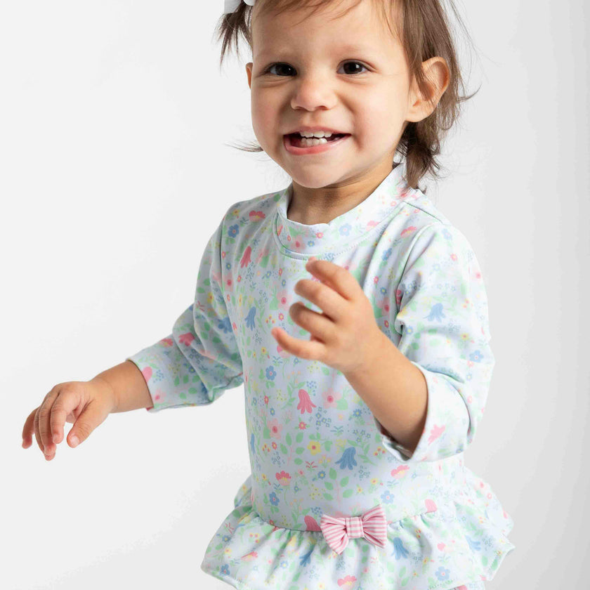 Floral Print One Piece Rashguard with Bow