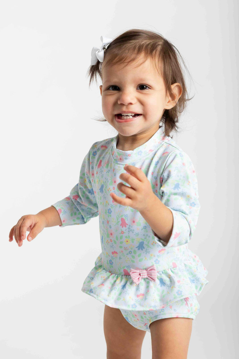 Floral Print One Piece Rashguard with Bow