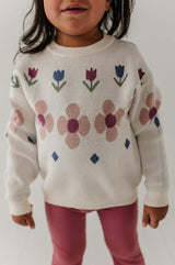 Girls Knit Sweater in Tulip Intarsia
