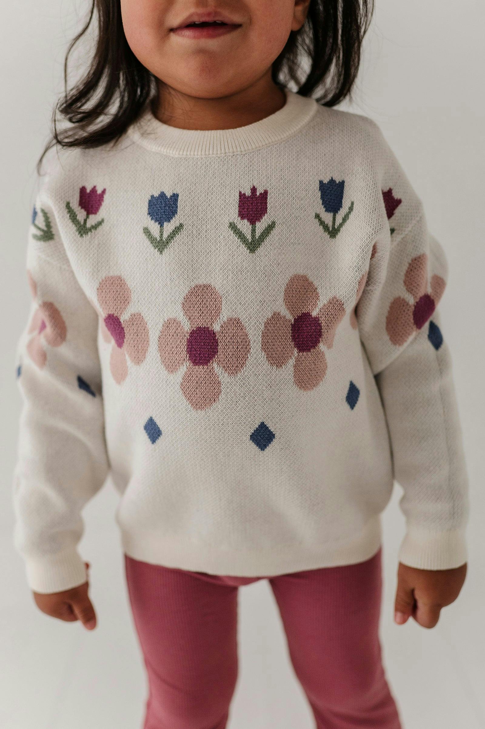 Girls Knit Sweater in Tulip Intarsia