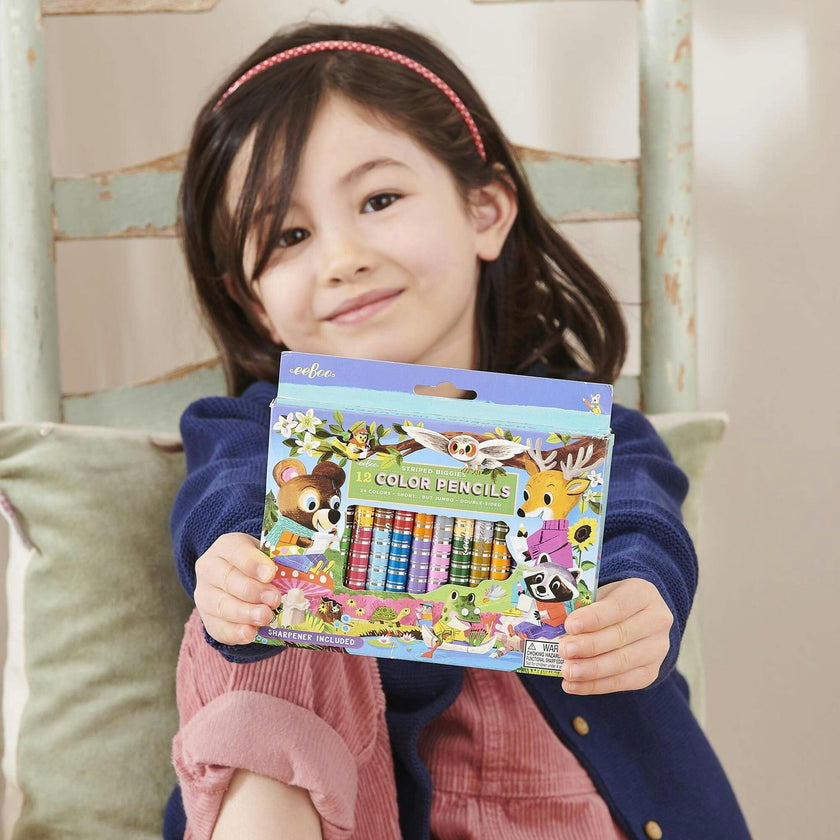 Striped Biggies 12 Color Pencils: Woodland Friends