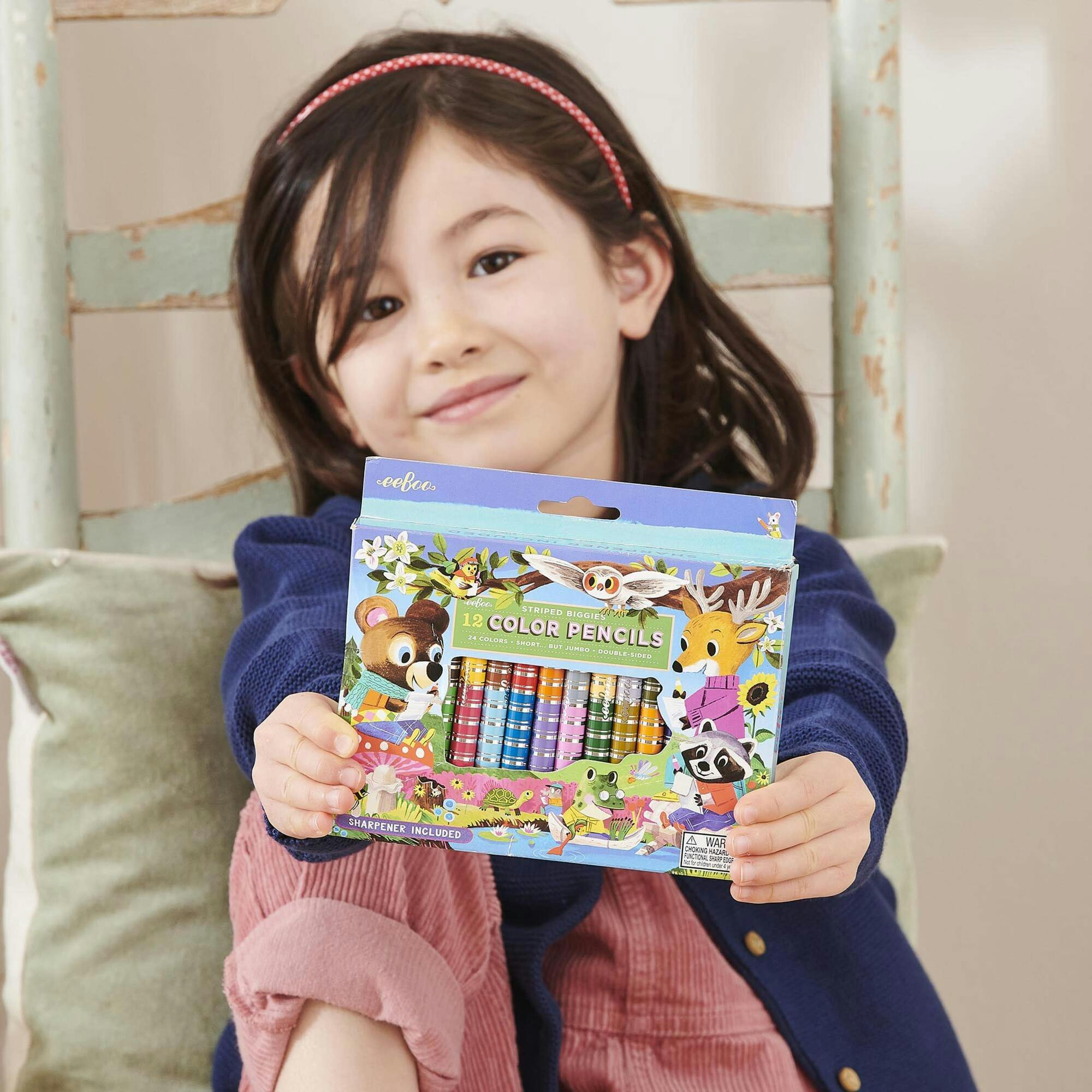 Striped Biggies 12 Color Pencils: Woodland Friends