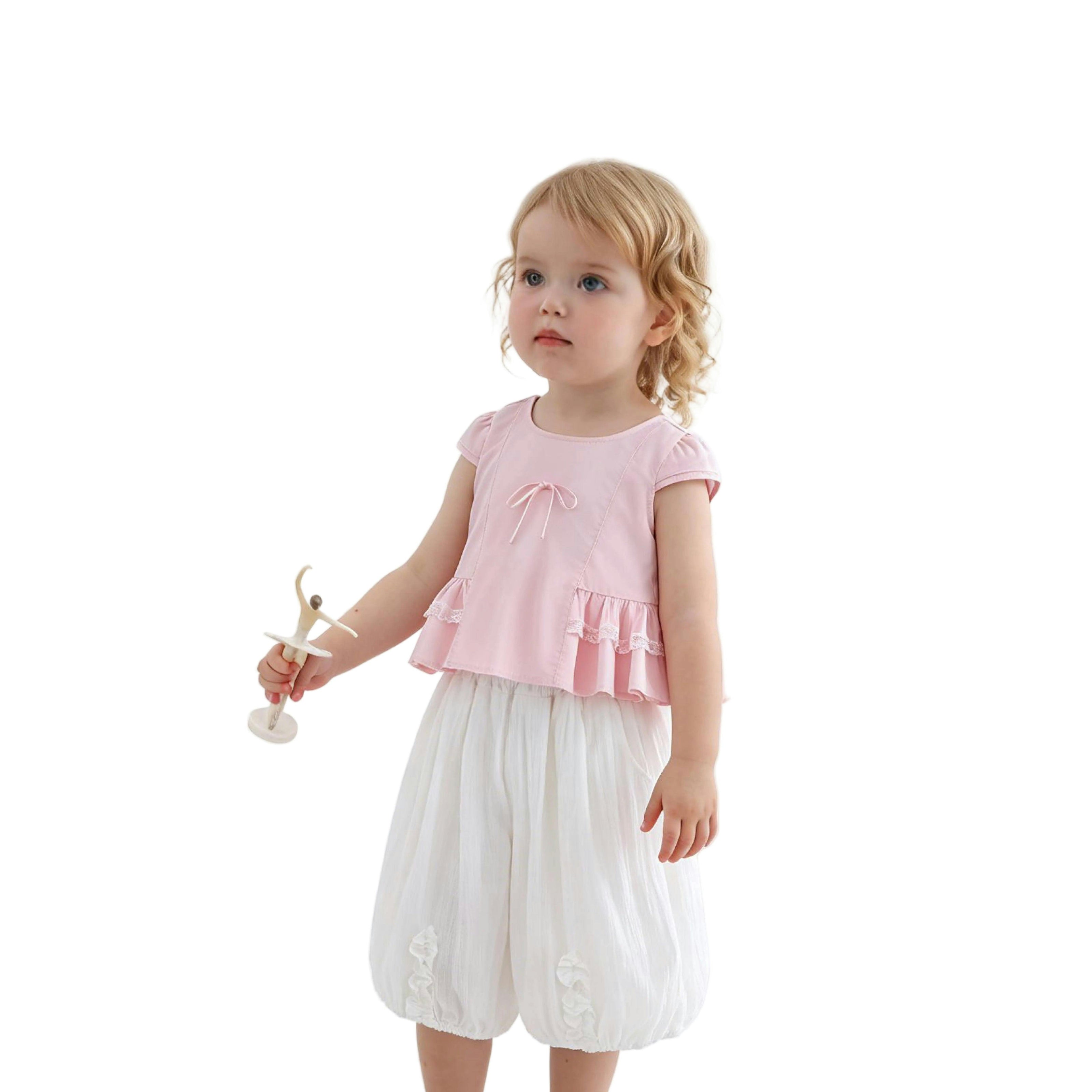 Pink Lace Bow Short Set