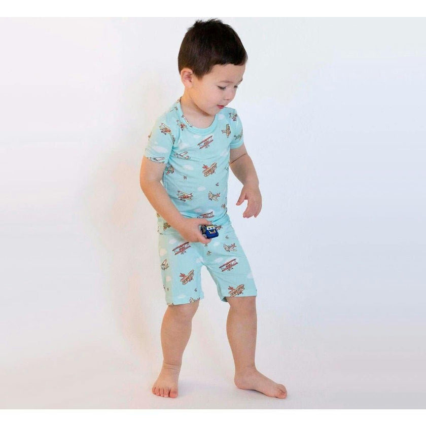 Vintage Airplanes Bamboo Kids Pajama Short Set