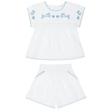 girls white embroidered cap sleeve top and short set