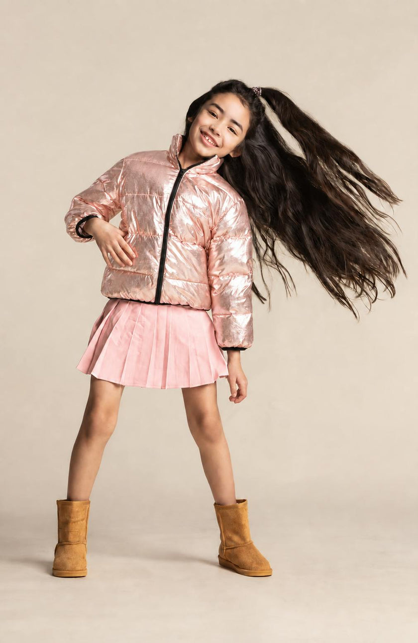 Fallon Metallic Puffer Jacket, Pink