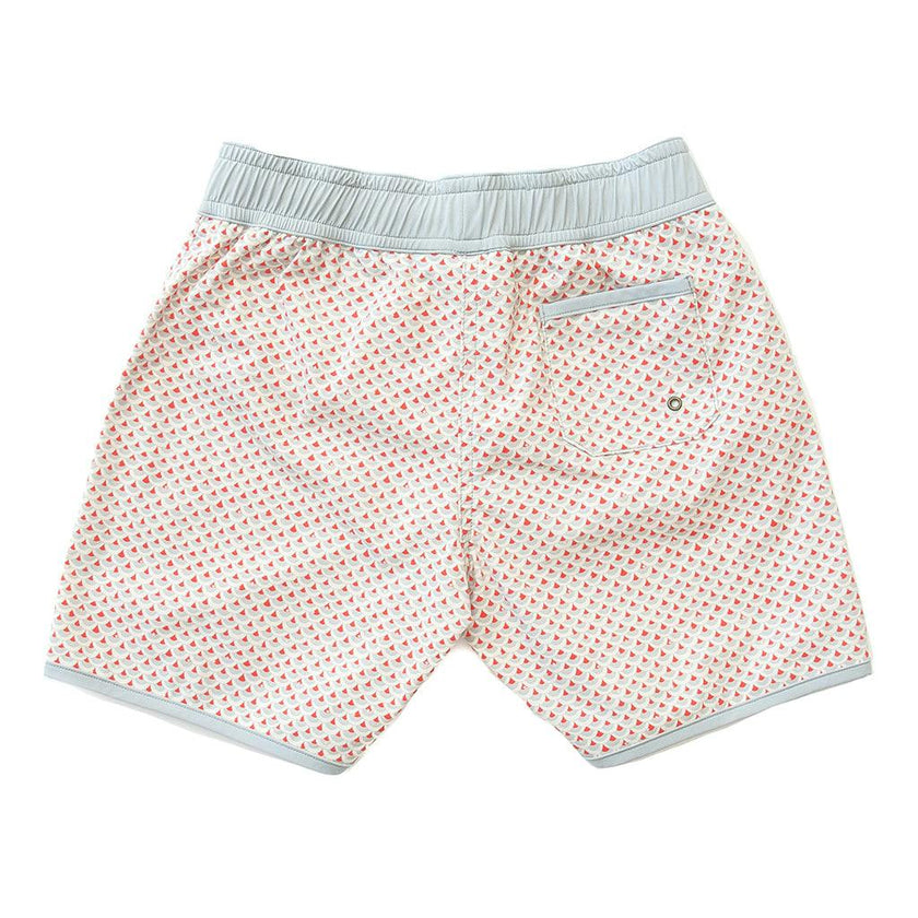 Swimshort Tommaso - Scales print in cloud grey and mandarin red