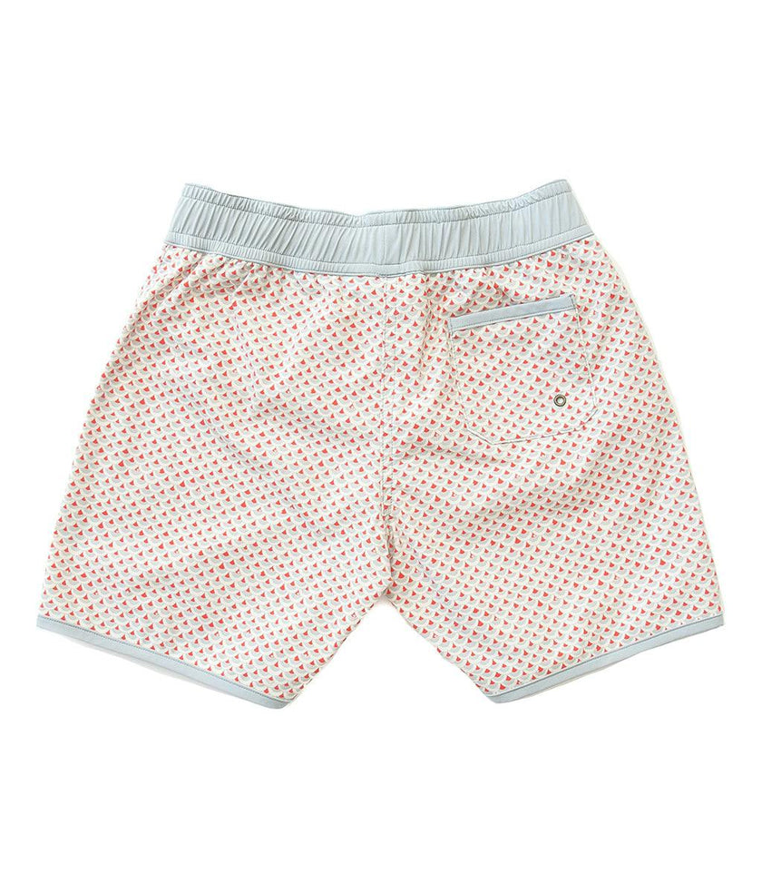 Swimshort Tommaso - Scales print in cloud grey and mandarin red