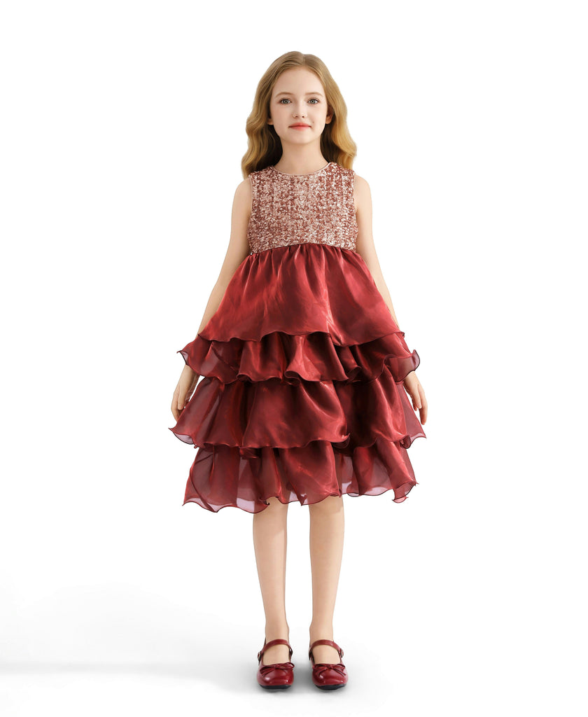 Red Tiered Satin Party Dress