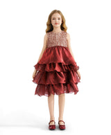 Red Tiered Satin Party Dress
