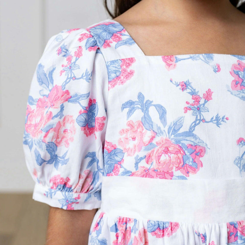 Organic Short Sleeve Puff Sleeve Party Dress, Pink