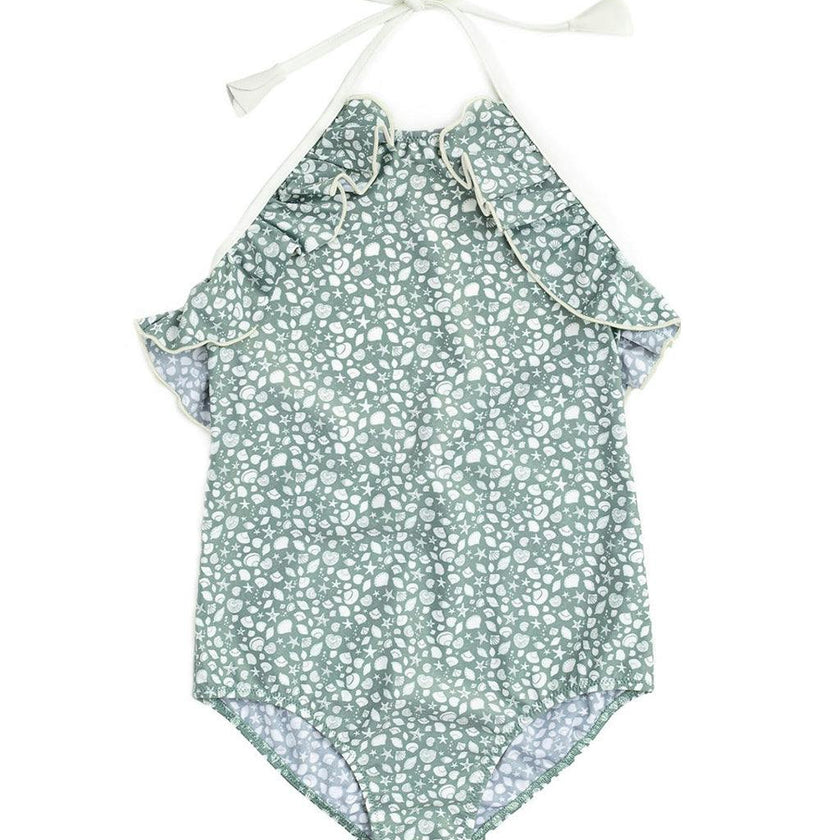 Linda One Piece Swimsuit Shell Print Sage
