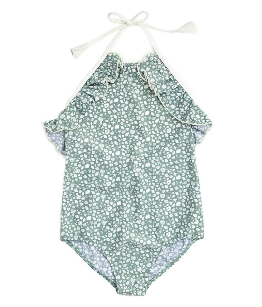 Linda One Piece Swimsuit Shell Print Sage