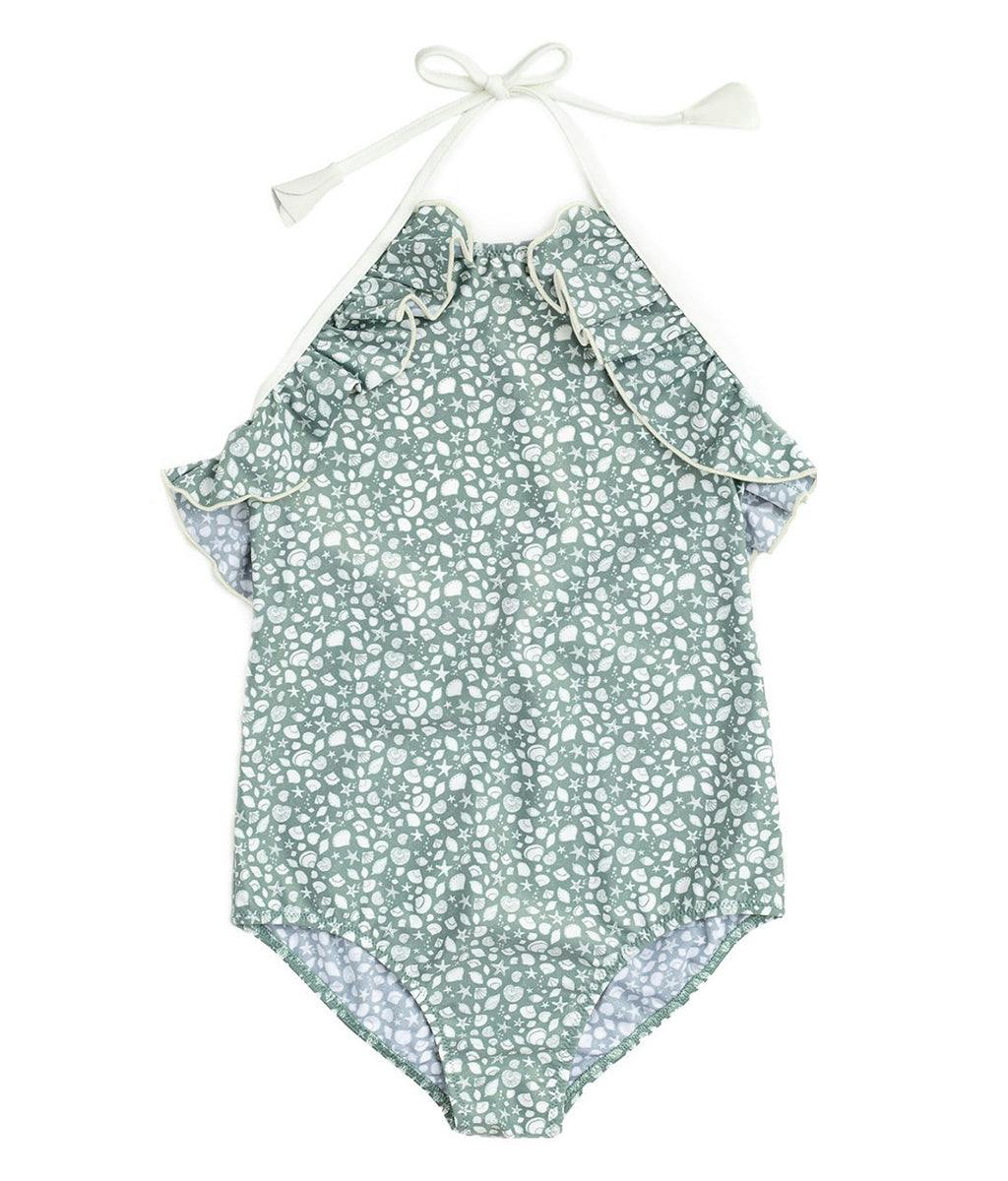 Linda One Piece Swimsuit Shell Print Sage