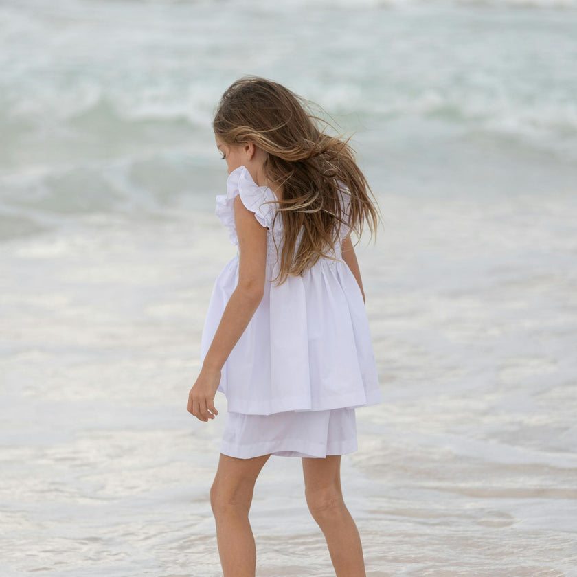 The Harper Set in Classic White with Rainbow Smocking