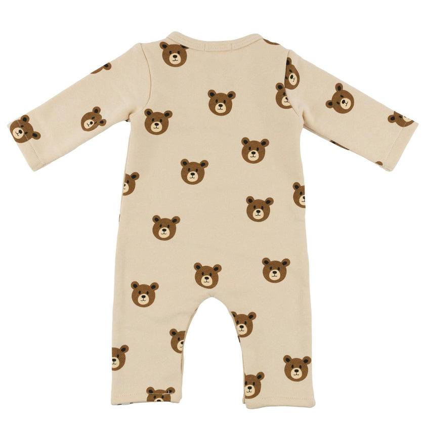 Teddy Face One Button Romper French Terry