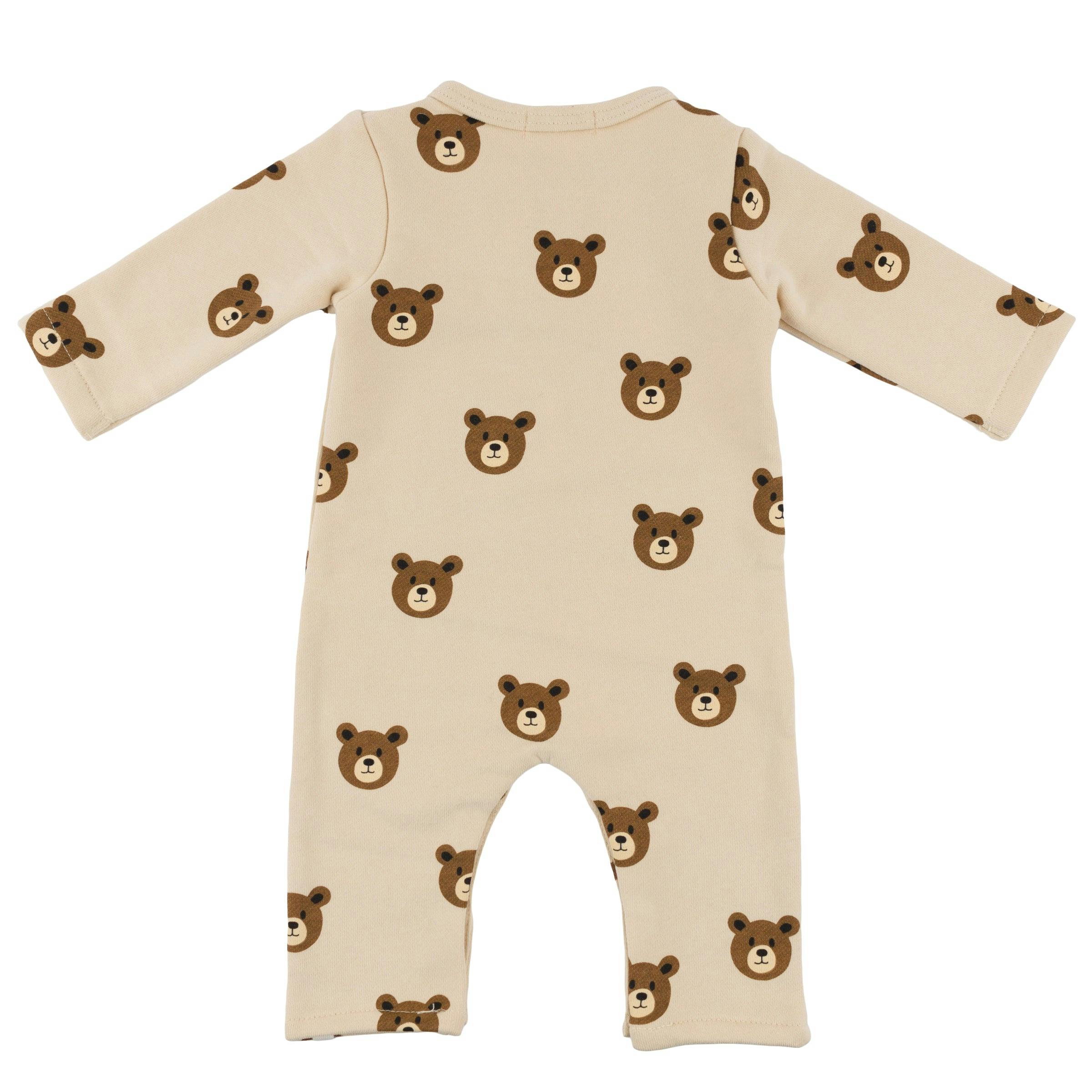 Teddy Face One Button Romper French Terry