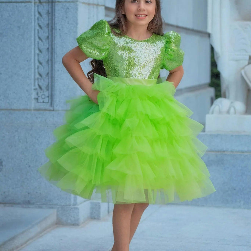 Enchanted Lime Sequin Tulle Dress
