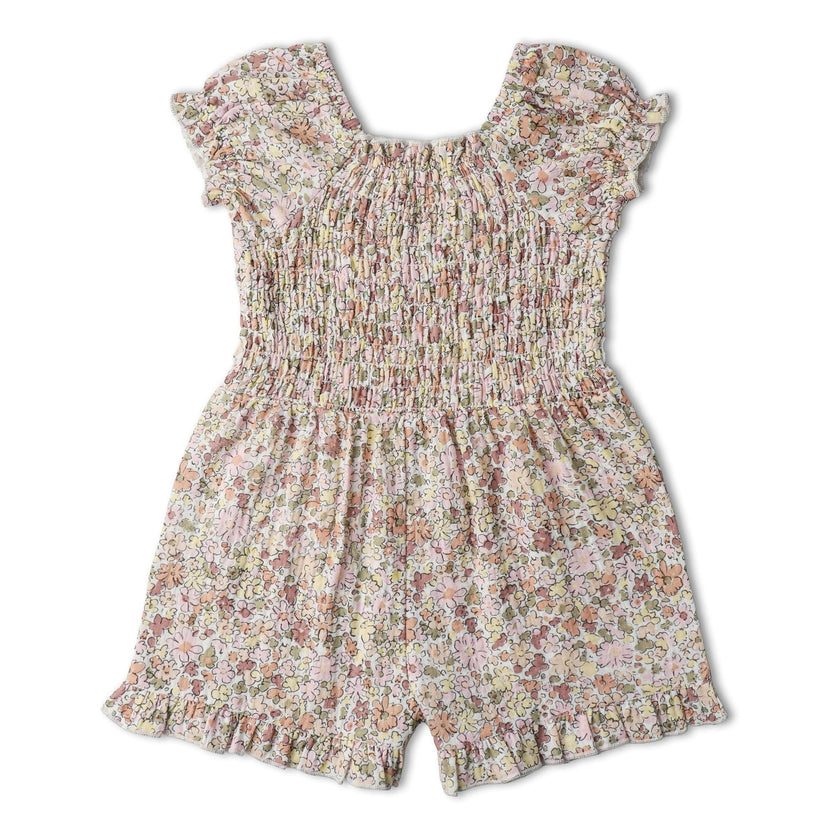 Organic Smocked Jumpsuit - Pastel Bloom