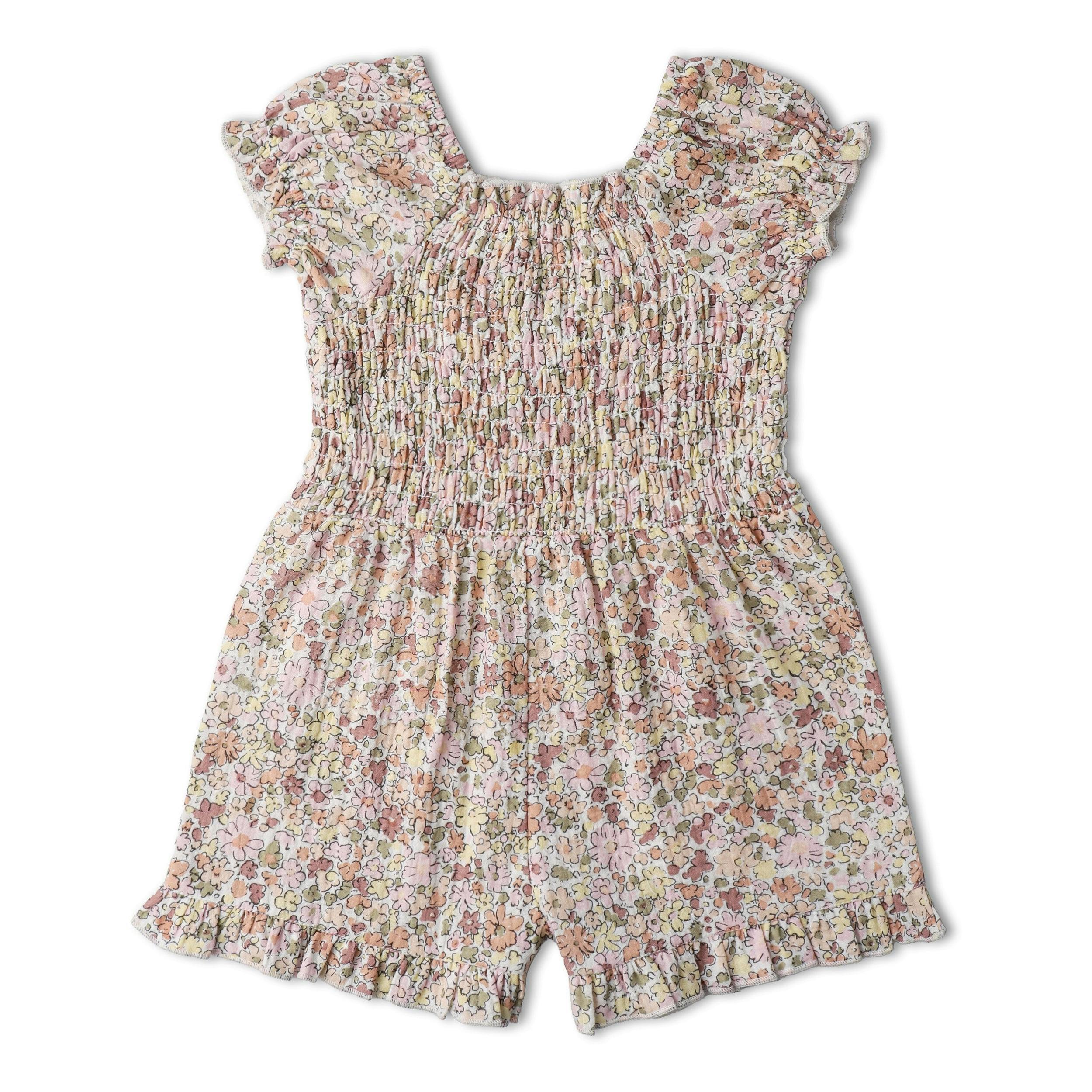 Organic Smocked Jumpsuit - Pastel Bloom