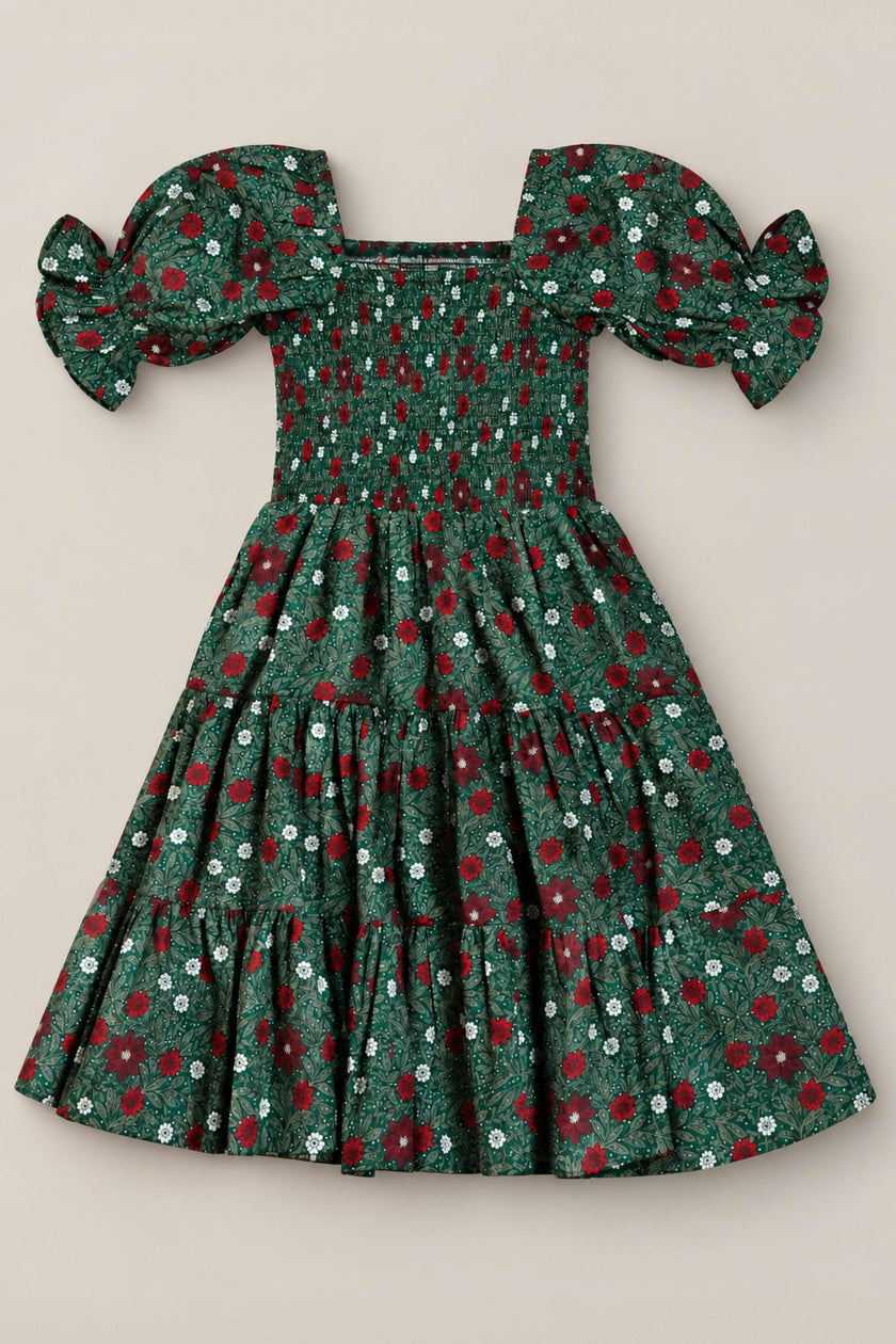 Mini Madeline Maxi Dress in Evergreen Merry Ditsy