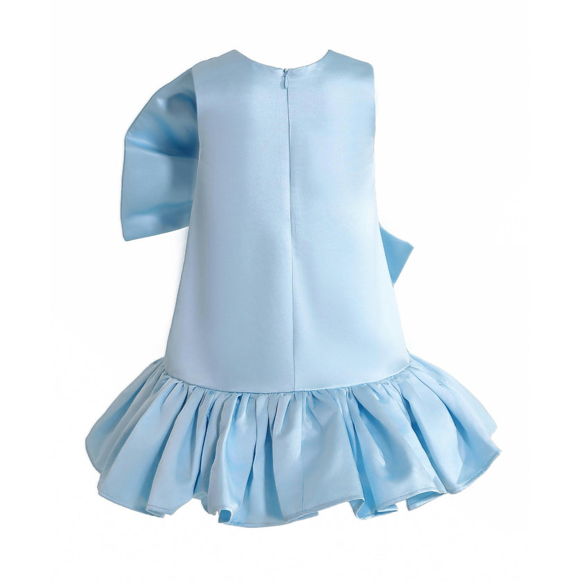 Blue Dahlielle Satin Bow Dress