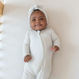 Ribbed Zipper Footie, Oat