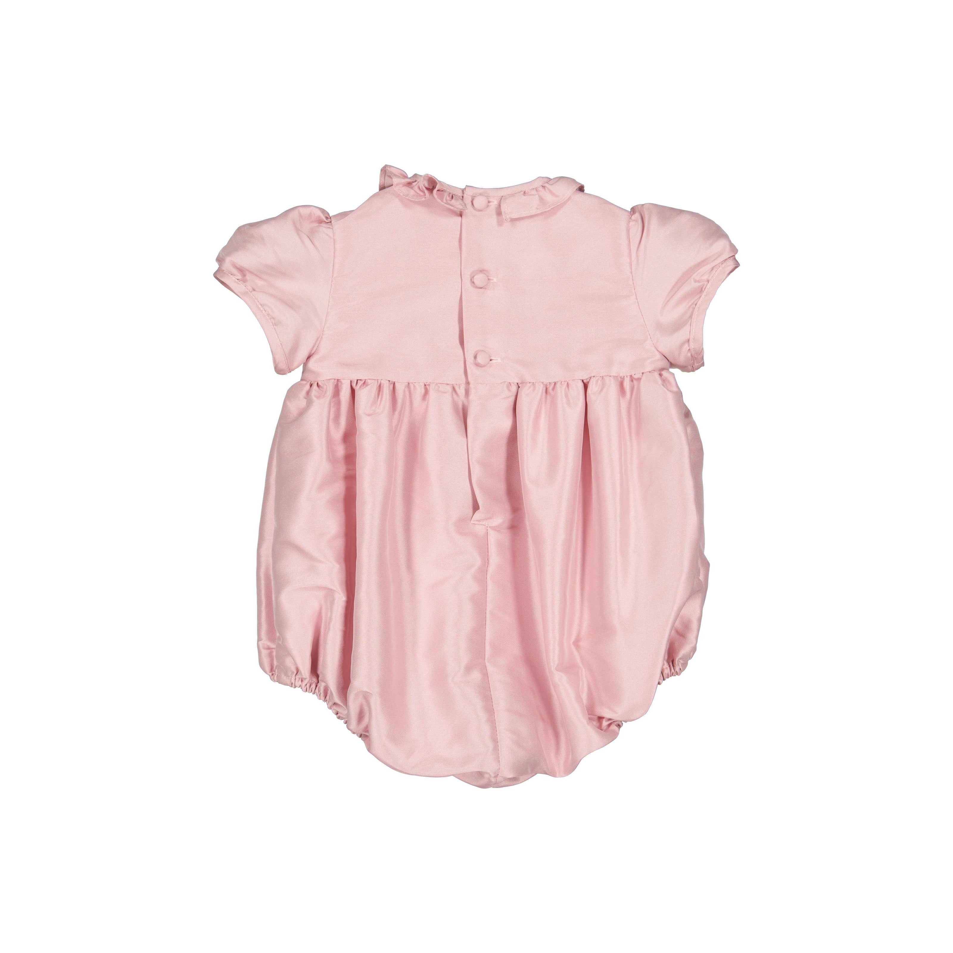 Astrid Pink Silk Smocked Baby Bubble