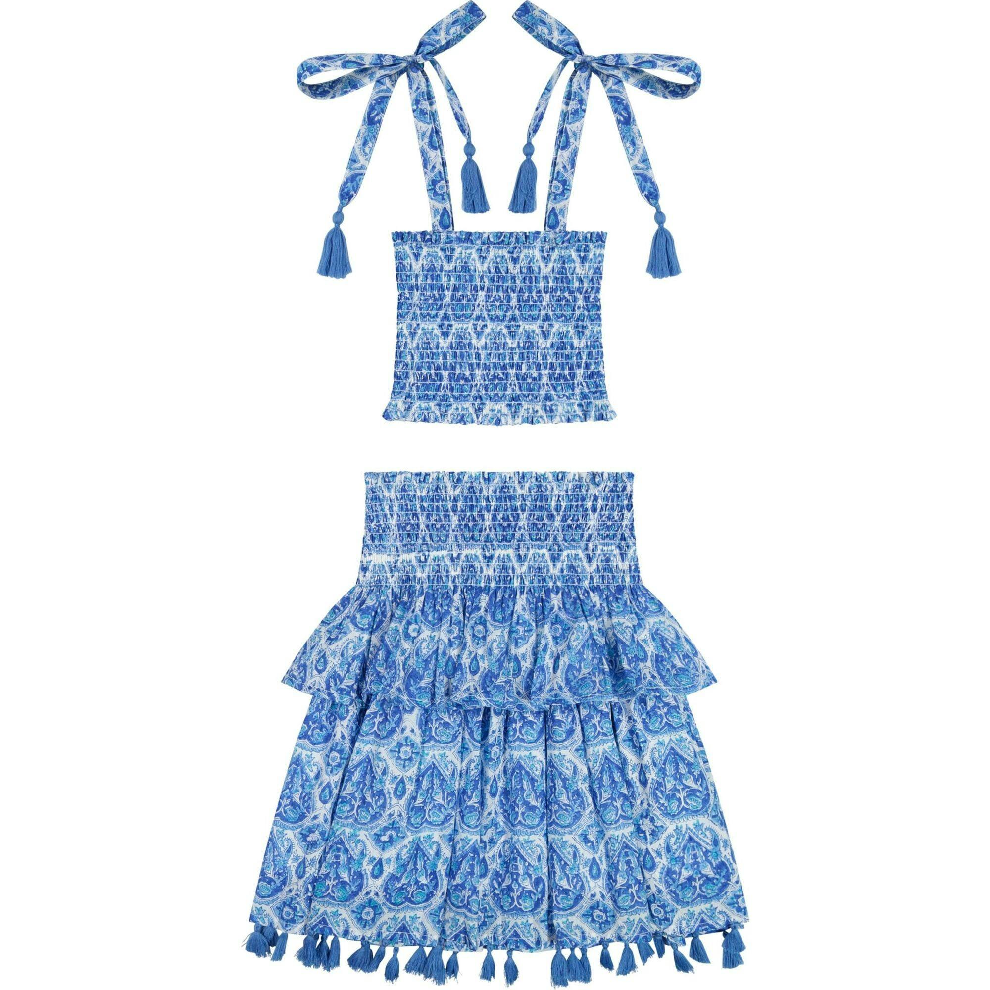 Noelle Girl's Smock Top and Maxi Skirt Set Blue Paisley, Blue