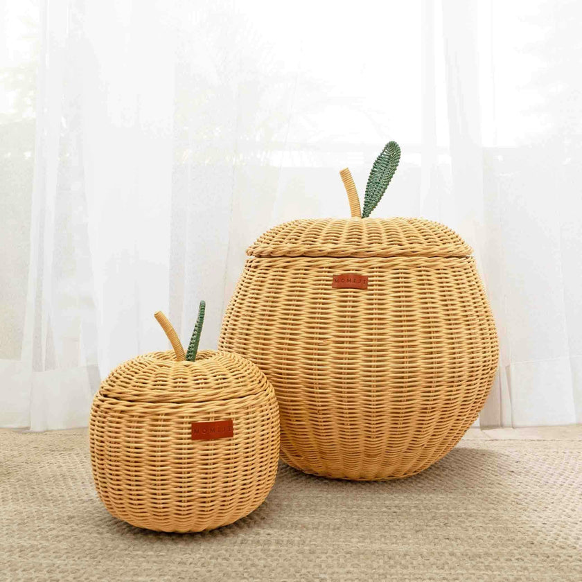 Handcrafted - Apple Rattan Storage Basket Natural (Small) - Rattan Wicker