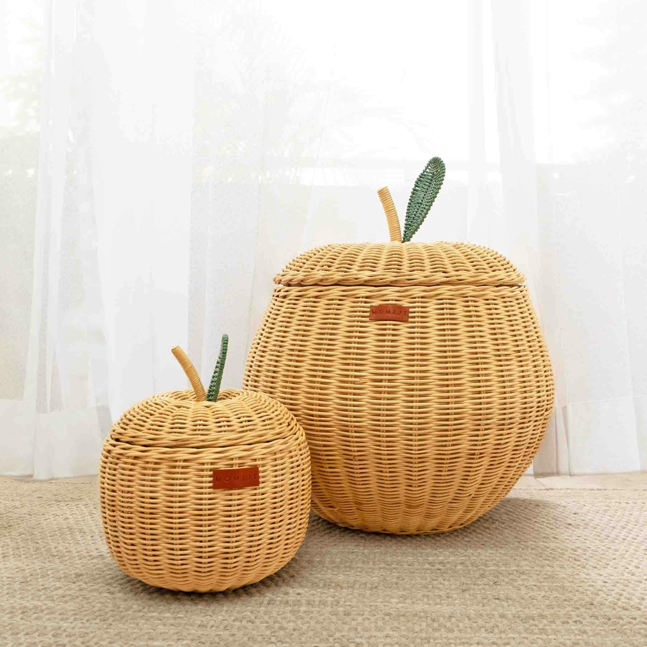 Handcrafted - Apple Rattan Storage Basket Natural (Small) - Rattan Wicker