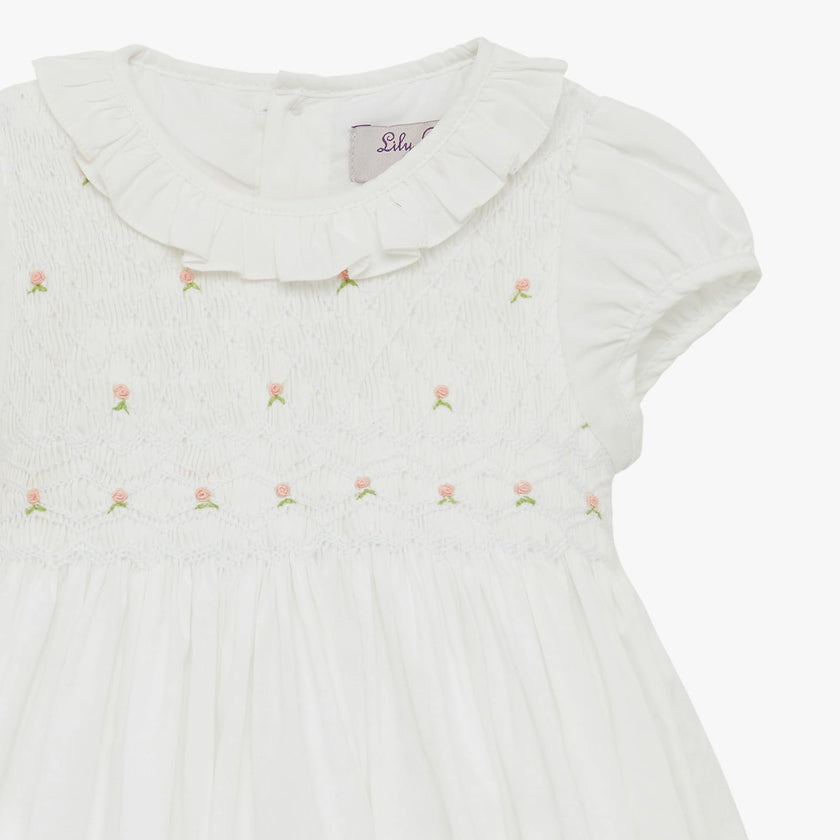 Baby Willow Rose Hand Smocked Dress in White