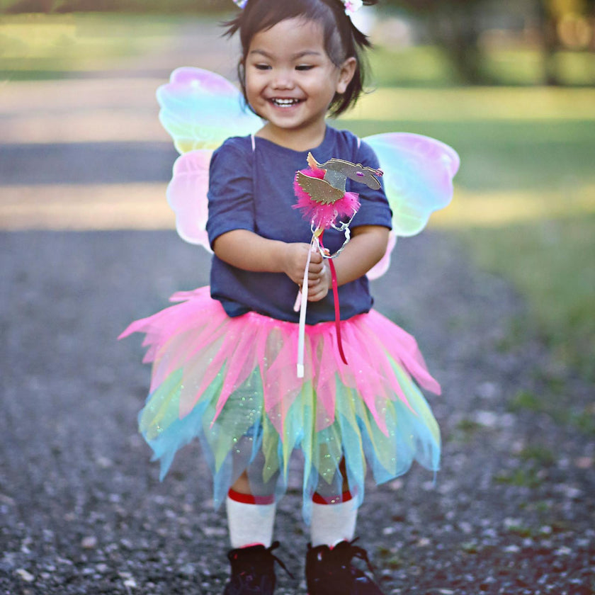 Neon Rainbow Skirt Wings and Wand Set