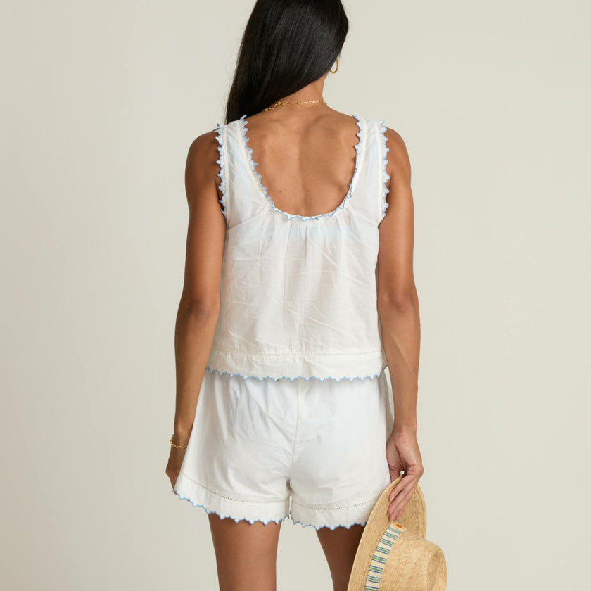 women's white scalloped button up tank