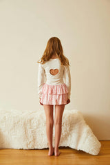 Sloane White Long Sleeve Heart Cut Out Ribbed Top