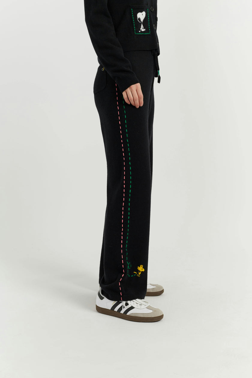 Wool-Cashmere Peanuts Stripe Wide Leg Track Pants