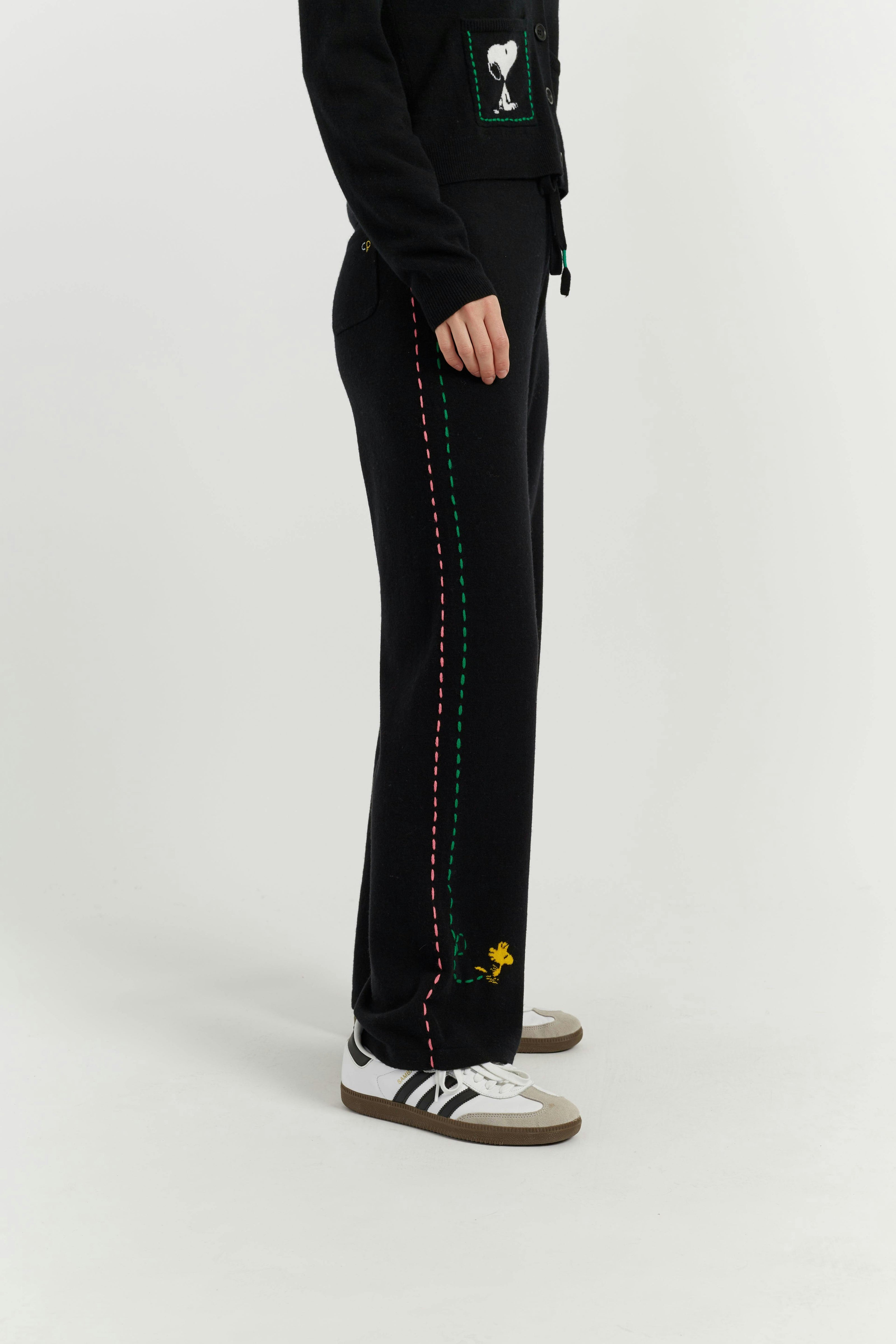Wool-Cashmere Peanuts Stripe Wide Leg Track Pants