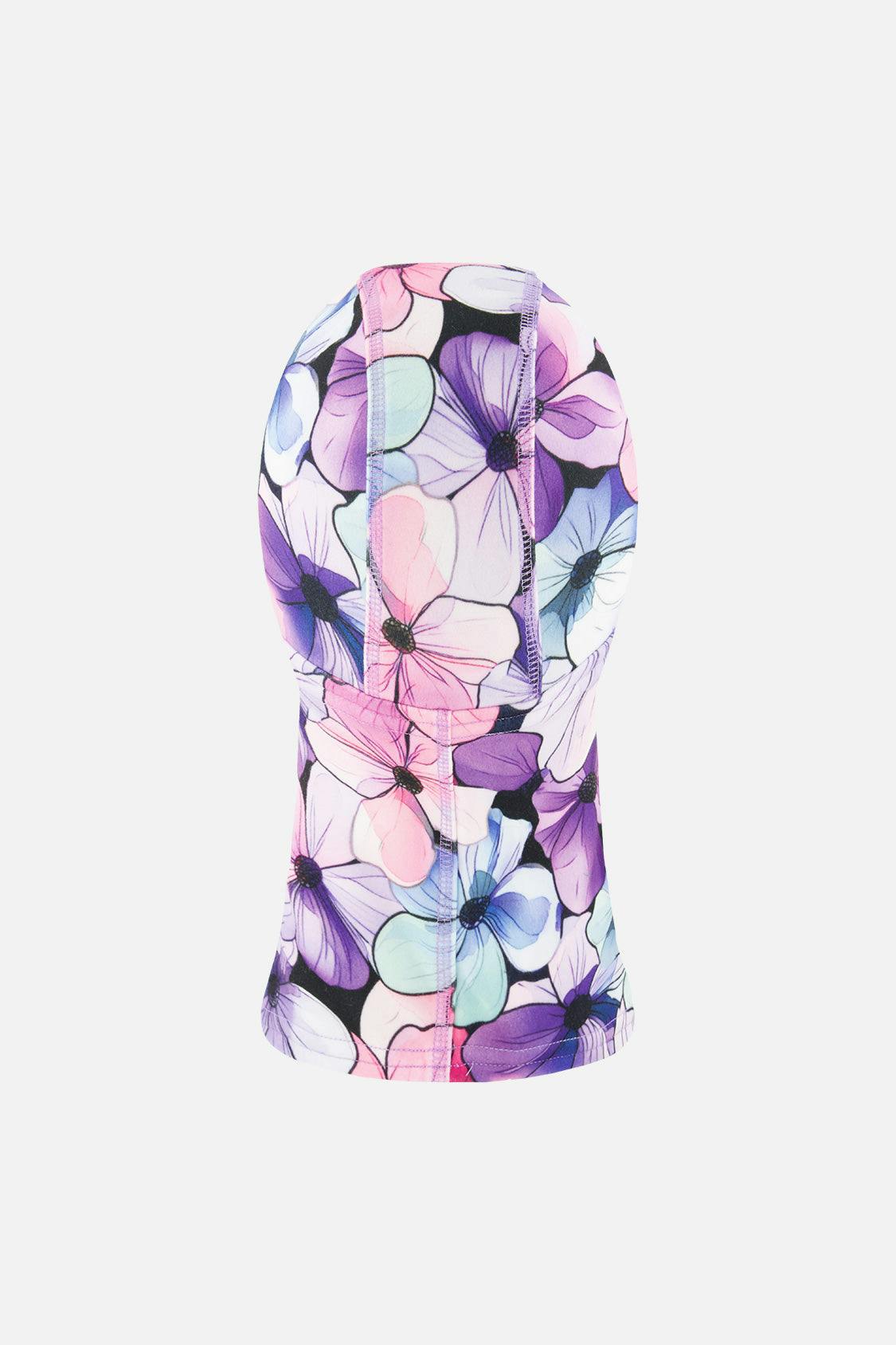 Brushed Jersey Balaclava Purple Floral Print