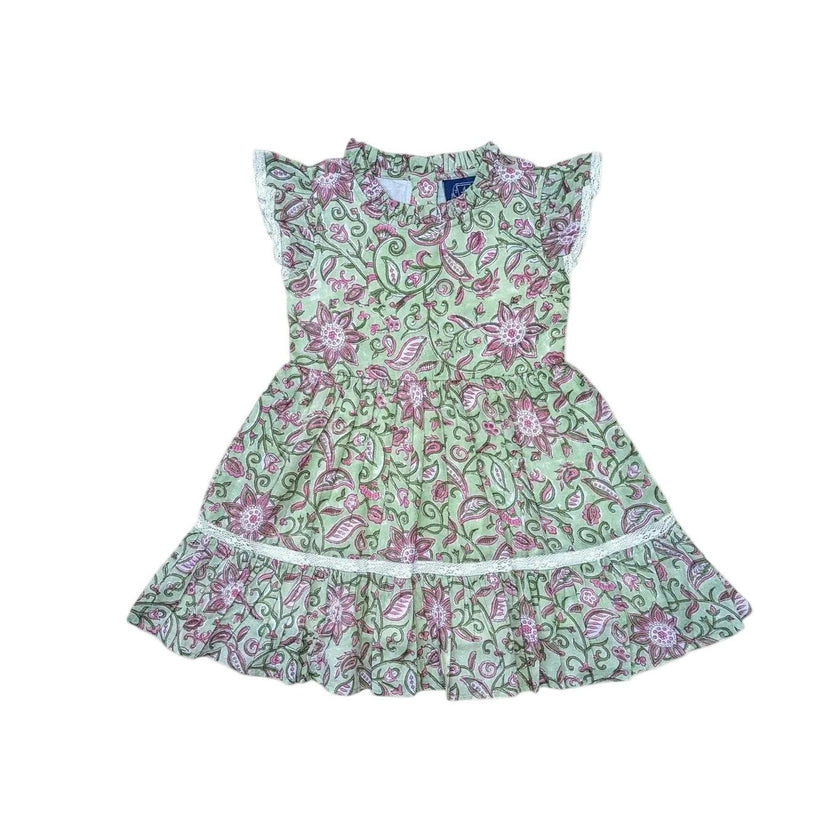 Block Print Bloom Ruffle Dress