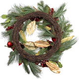 24-Inch Unlit Gold and Red Poinsettia Wreath