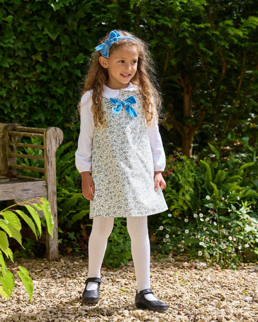 Cord Ditsy Floral Pinafore in Blue