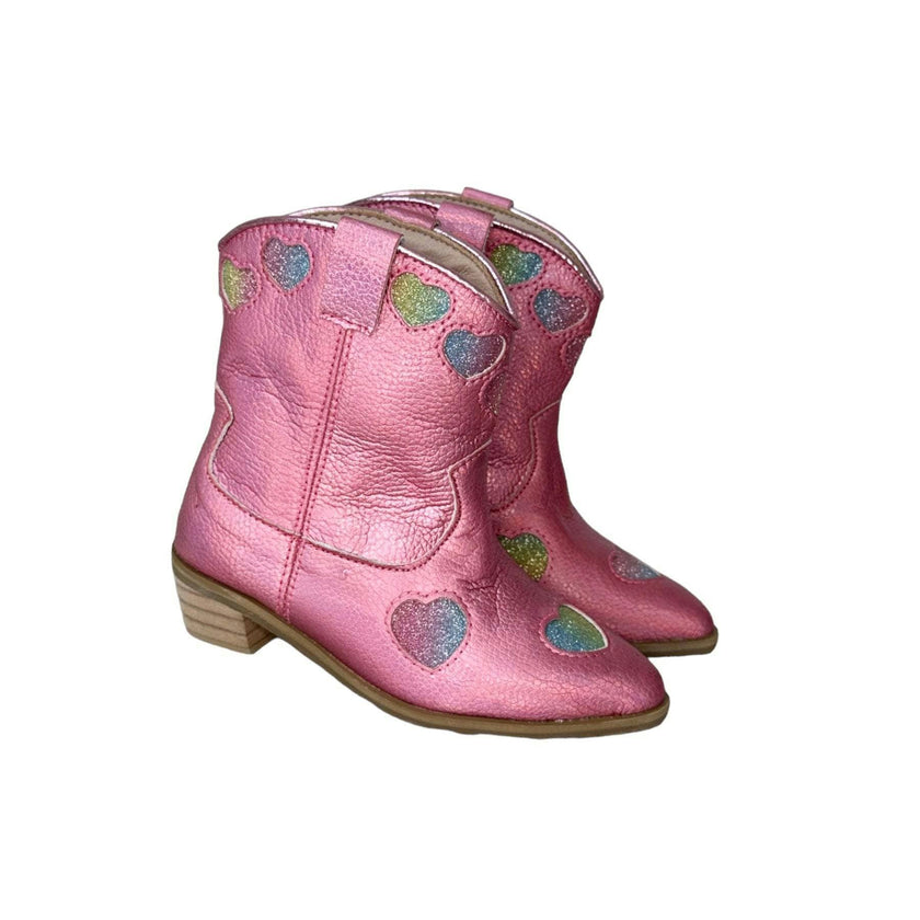 Pink Iridescent Heart Cowgirl Boots