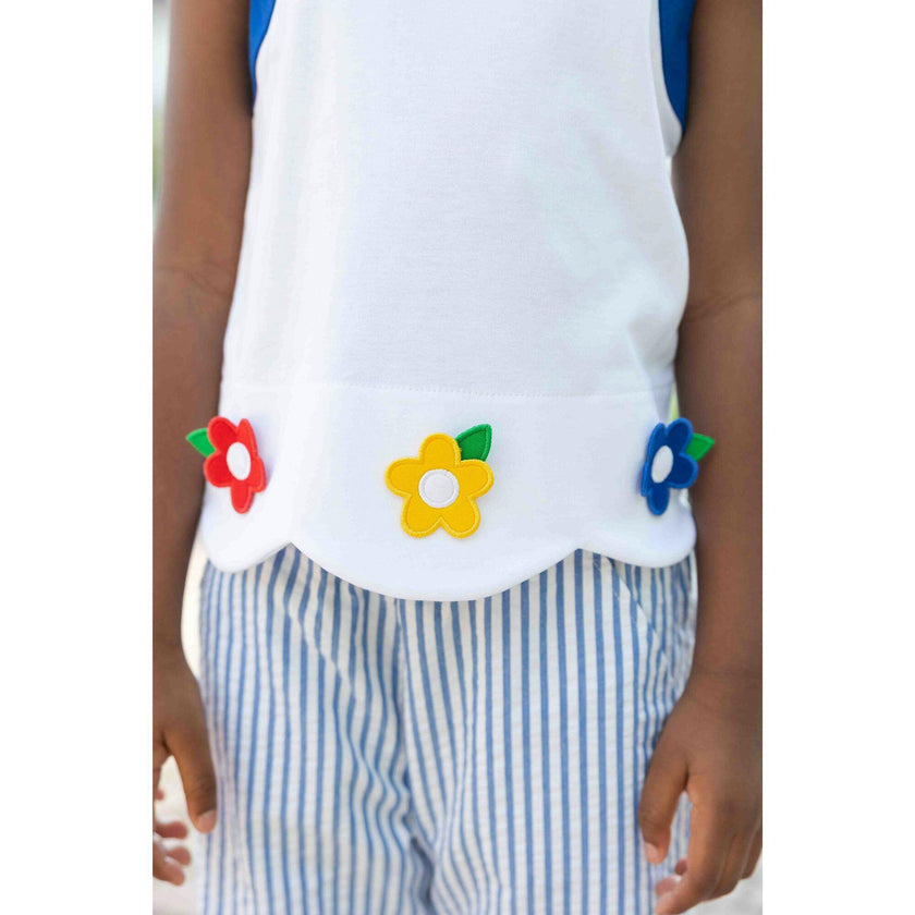Knit Top With Scallop Hem And Flowers