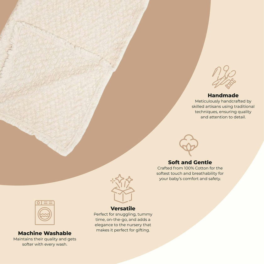 Oatmeal Boho Jacquard Knit Baby Blanket