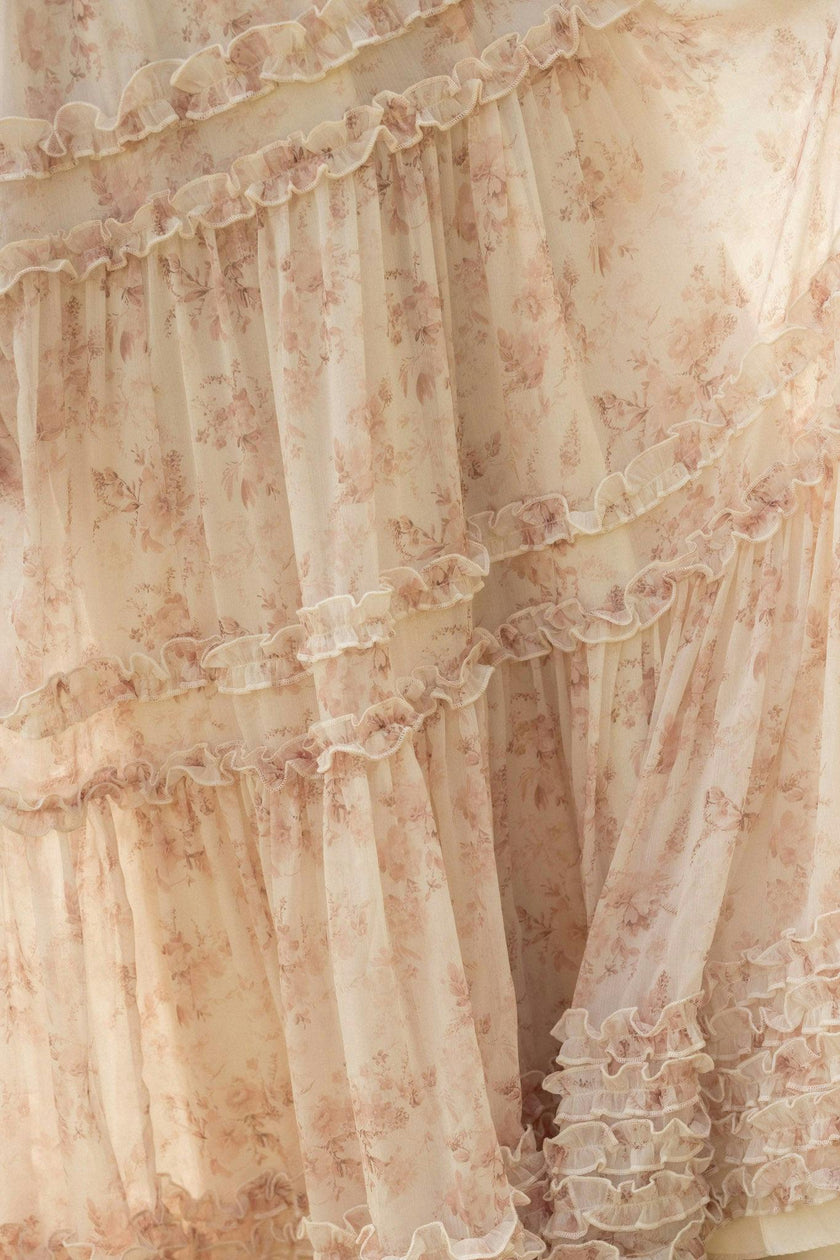 Geneva Dress in Banana Creme Aquarelle Fleur