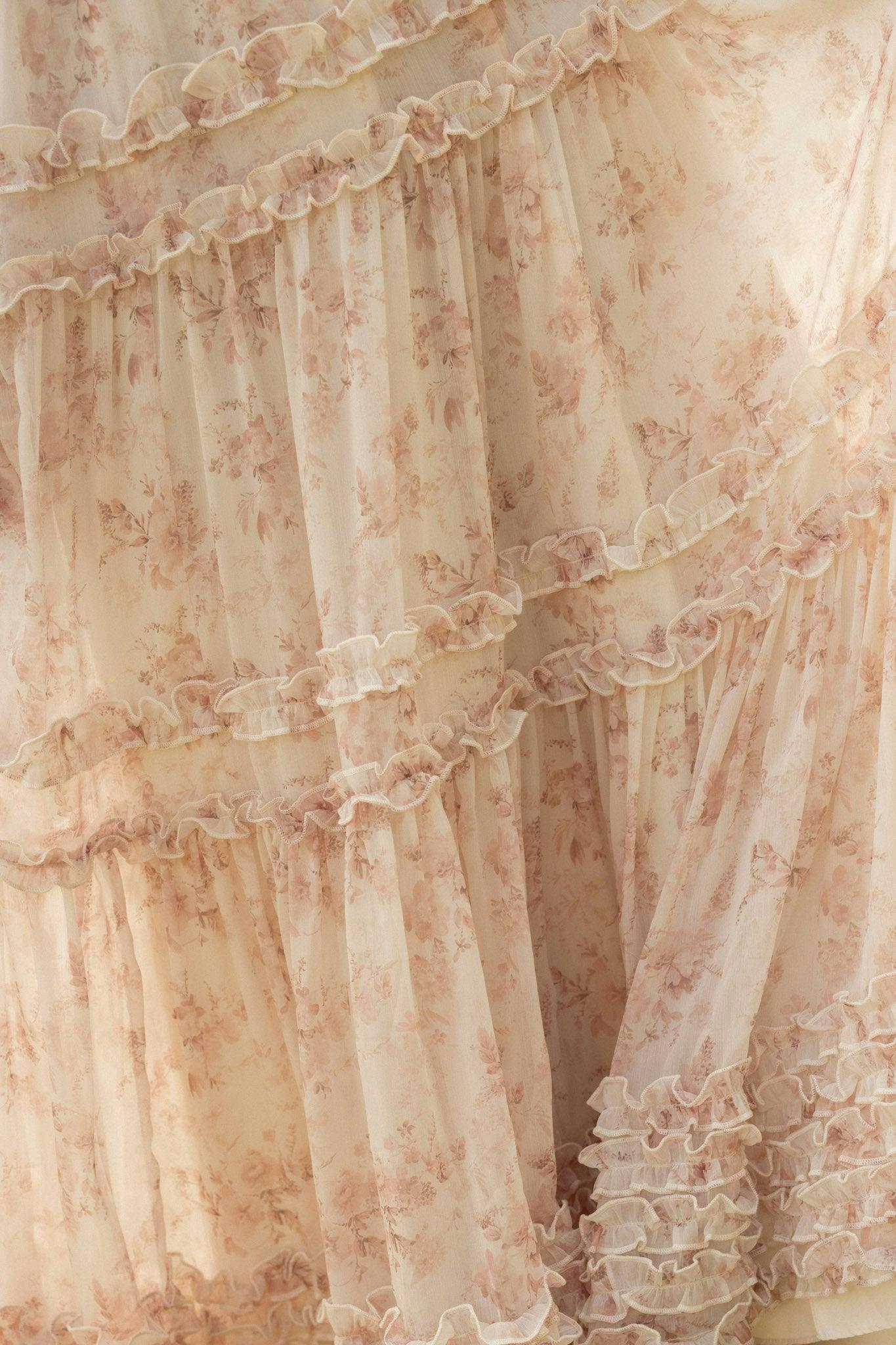 Geneva Dress in Banana Creme Aquarelle Fleur