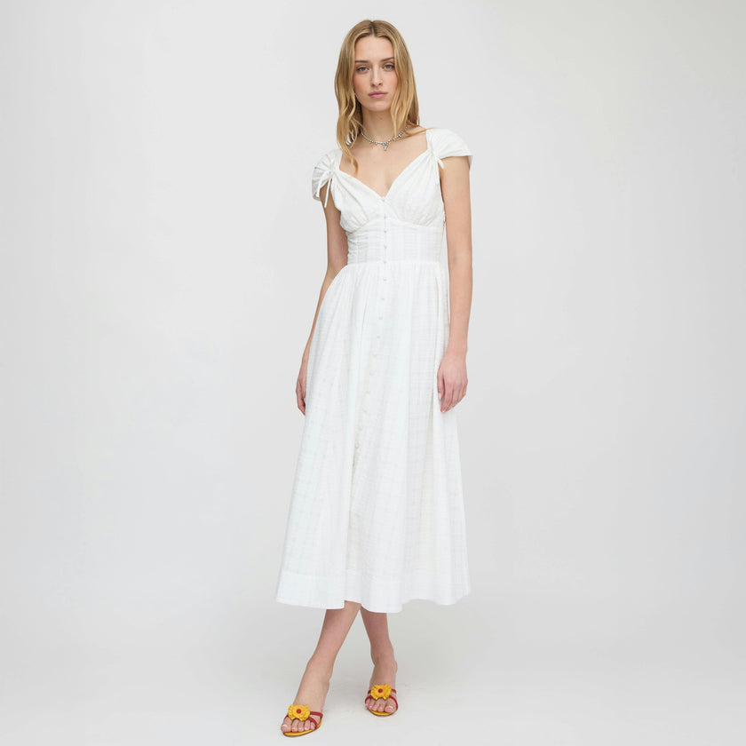 The Lucille Dress - White Crinkle Check