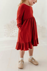 Girls Ribbed Ballet Dress in Berry Red